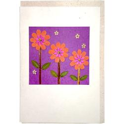 Handmade card, orange flowers purple background 12x17cm