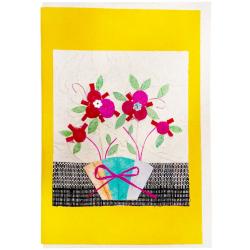 Handmade card, red flowers in pot 12x17cm