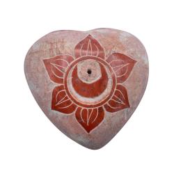 Pebble / incense holder heart carved soapstone, chakra sacral 5.5cm