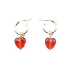 Earrings Glass Heart Red