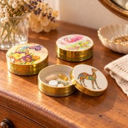 Set of 10 Pill Boxes Assorted Designs Retro