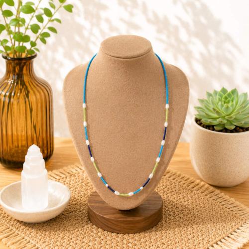 Necklace Blue Beads with Larger White Beads