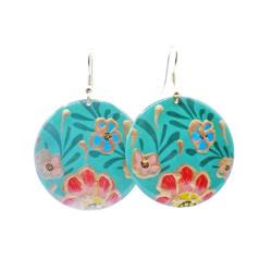 Earrings Sea Green with Flowers