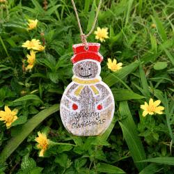Hanging Snowman Decoration Albesia Wood 7 x 12cm