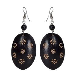 Earrings, cow bone oval shape, black 4.5 (L) x 3 (W) cm