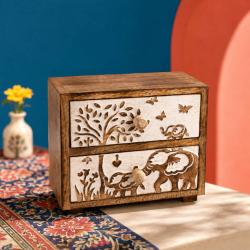 Two Drawer Elephant Chest Mango Wood 21 x 10 x 17cm