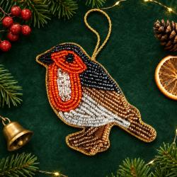 Hanging Christmas Decoration Robin Beaded 