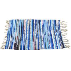 Rag rug, recycled material, blue 50x90cm