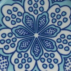 Single round ceramic coaster floral light blue on blue
