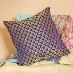 Blue cushion cover with recycled brocade fabric 40 x 40 cm  