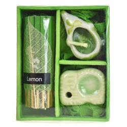 Lemon incense and candle giftset with elephant shaped t-light, 8.5 x 7 x 4cm