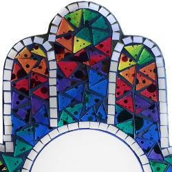 Mirror recycled glass mosaic speckled design hamsa hand 26 x 30cm