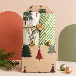 2 Christmas Tea Towels Gift Set Green Recycled Cotton