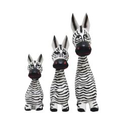 Set of 3 Worried Zebras Albesia Wood
