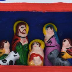 Nativity in Multicoloured Stable with Ceramic Pieces