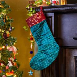 Christmas stocking, recycled sari silk, assorted colours