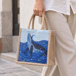 Jute shopping bag, square, Whale