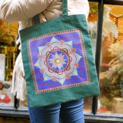 Tote Bag Recycled Cotton Mandala Green 36 x 40cm