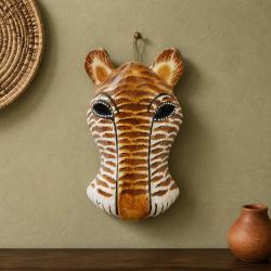 Mask Albesia Wood Big Cat Orange Brown 20cm