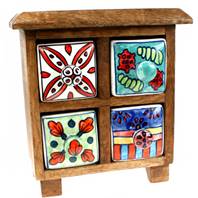 Wooden mini chest, 4 ceramic drawers