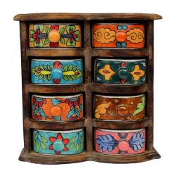 Mini Chest Mango Wood 8 Ceramic Drawers 23x9x24cm