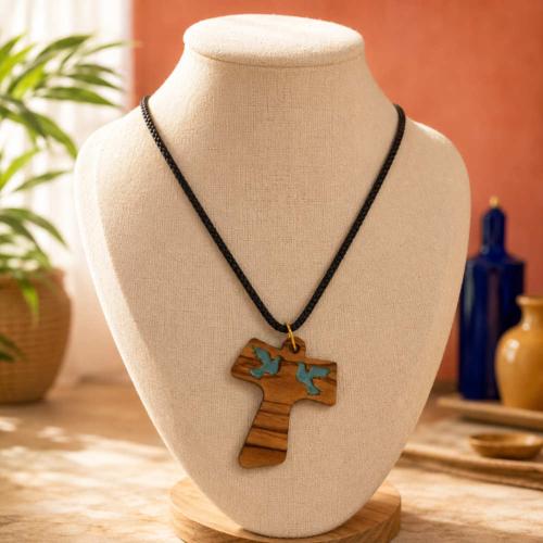 Cross with Two Doves Pendant Olive Wood