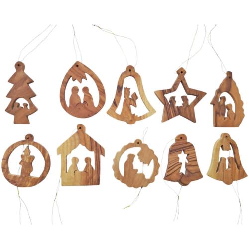 1 x Christmas Tree Decoration Olive Wood Nativity Assorted