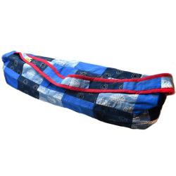 Yoga mat bag, patchwork recycled fabric, assorted colours blues