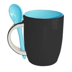 Black and Blue hand-painted mug and spoon, 10 x 8 cm