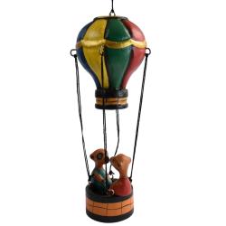 2 Meerkats in a hot air balloon hand carved from Albesia wood, 35cm x 11 cm