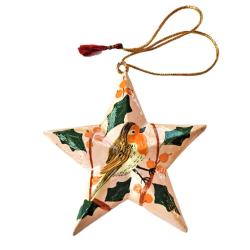 Hanging Star Decoration Papier Mâché Robin Design 10cm