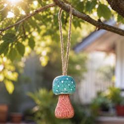 Handcrafted Green Toadstool Hanging Decoration