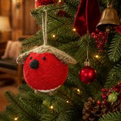 Hanging Decoration Handcrafted Felt Robin 13x13cm
