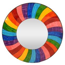 Mirror round with mosaic surround 60cm rainbow waves