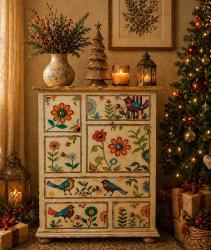 Chest of Drawers Handpainted Wood Storage Cabinet 45x30x65cm