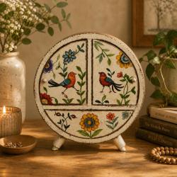 Jewellery Cabinet Round Handpainted Wood Chest 28x11x28cm