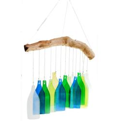 Mobile, recycled glass, 14 bottles blue, green, yellow, clear
