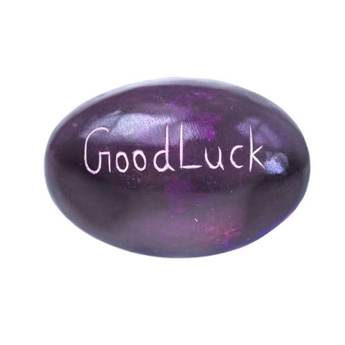 Sentiment pebble oval, Good Luck, purple