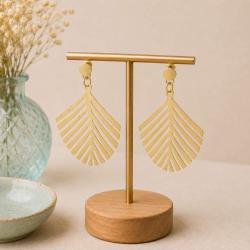 Ear studs, brass cut out leaf + disc