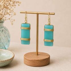 Earrings Jade Colour Rectangle