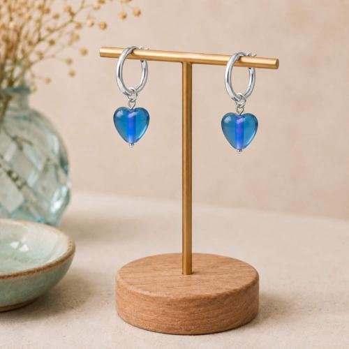 Earrings Glass Heart Blue