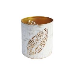 Tealight Holder Whitewashed Metal Leaf Pattern 6.5 x 6 cm