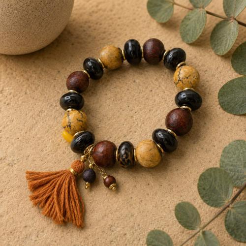 Bracelet Wood and Ceramic Black / Brown