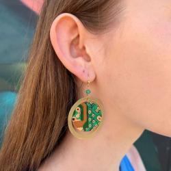 Earrings, recycled circuit board circle with outer circle