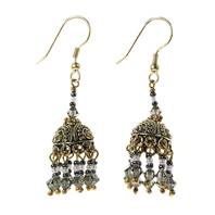 Earrings gold and blue crown hanging