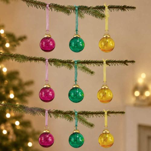 Box of 9 Glass Tree Decorations Round - Assorted Colours
