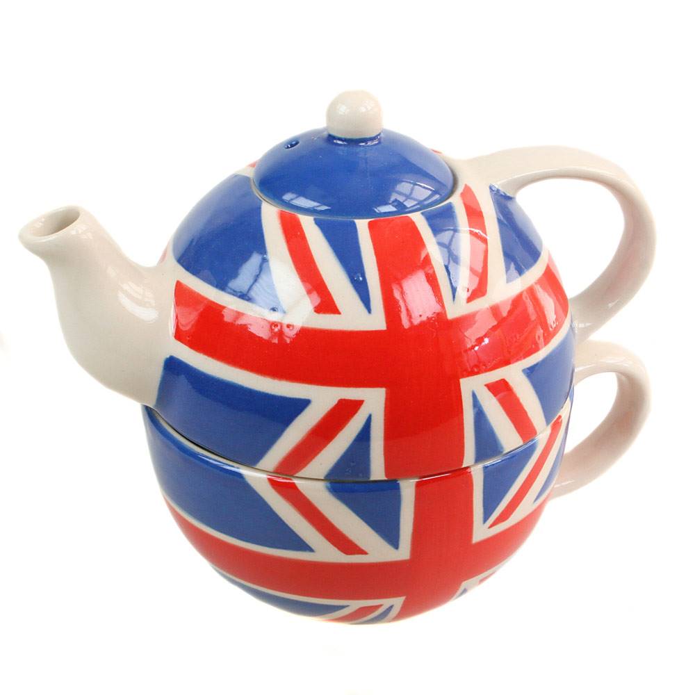 Union Jack painted ceramic tea set for one