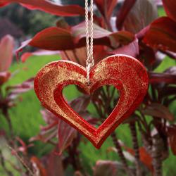 Hanging Heart Decoration Albesia Wood 10 x 10cm
