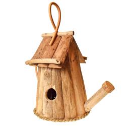Hanging bird house driftwood with sloping roof, watering can shape 28x36cm