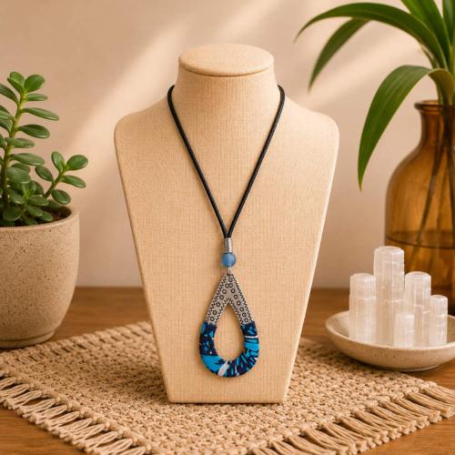 Pendant Necklace Recycled Fabric + Aluminium Teardrop 40cm